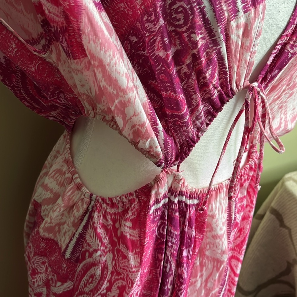 ZARA MAXI DRESS CUT OUT PATCHWORK PINK FUCHSIA LONG COTTON, 3709/917,size large - Picture 15 of 16